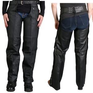 Hot Leathers Black Heavyweight Motorcycle Braided Leather Biker Chaps XXXS